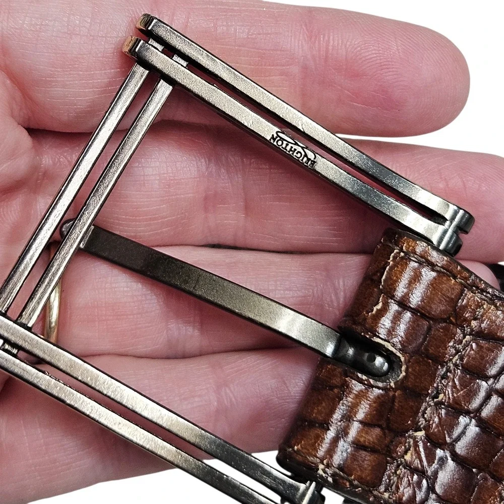 Brighton Belt Mens 38 Brown‎ Crocodile Embossed Leather Western Classic Luxury